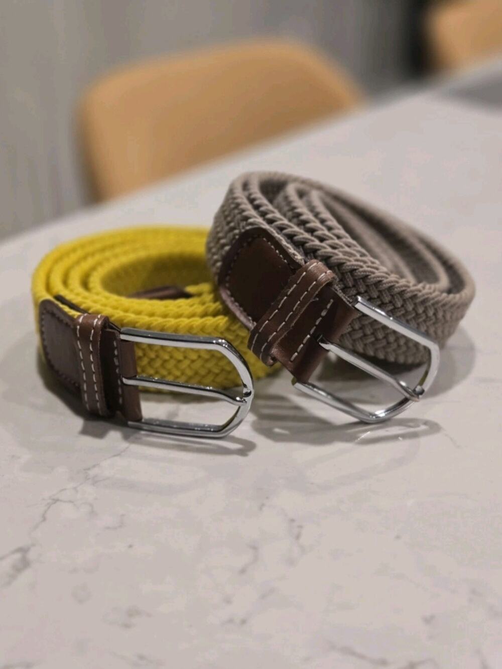 Men's Tan and Yellow Braided Elastic Stretch Belt 1" wide Size: 40